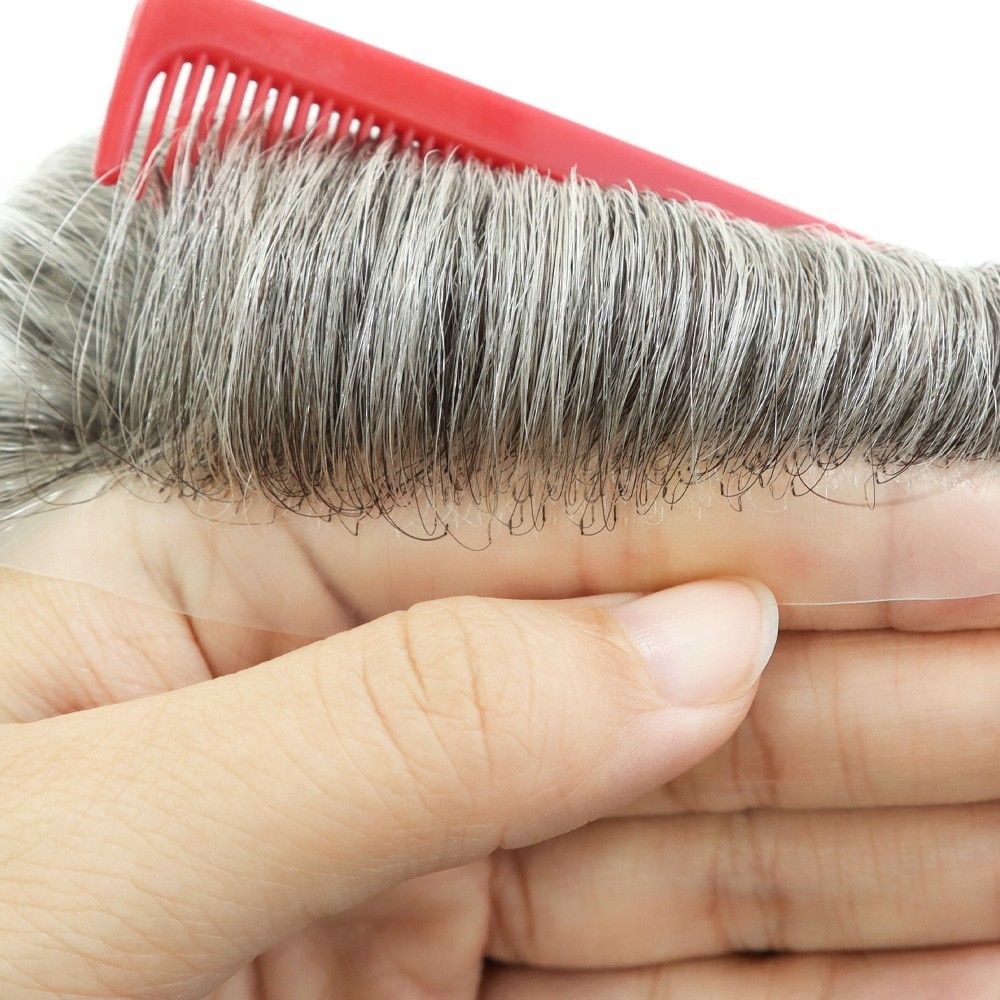 Mens Human Hair Replacement Hairpieces Toupee Poly Skin Lace Hair System