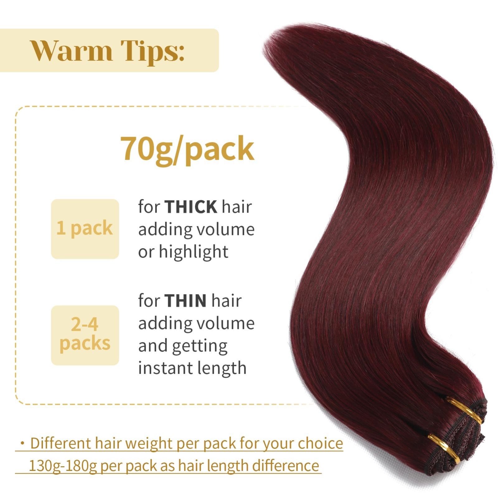 20″ Burgundy Red Clip-In Hair Extensions, 7pcs 70g, Real Human Hair, Soft & Stra