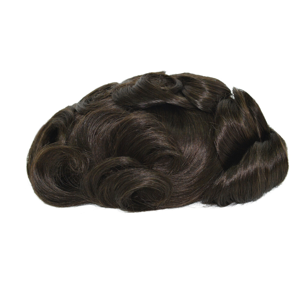 Mens Human Hair Replacement System Hairpiece Fine Mono Poly Skin Toupee BROWN