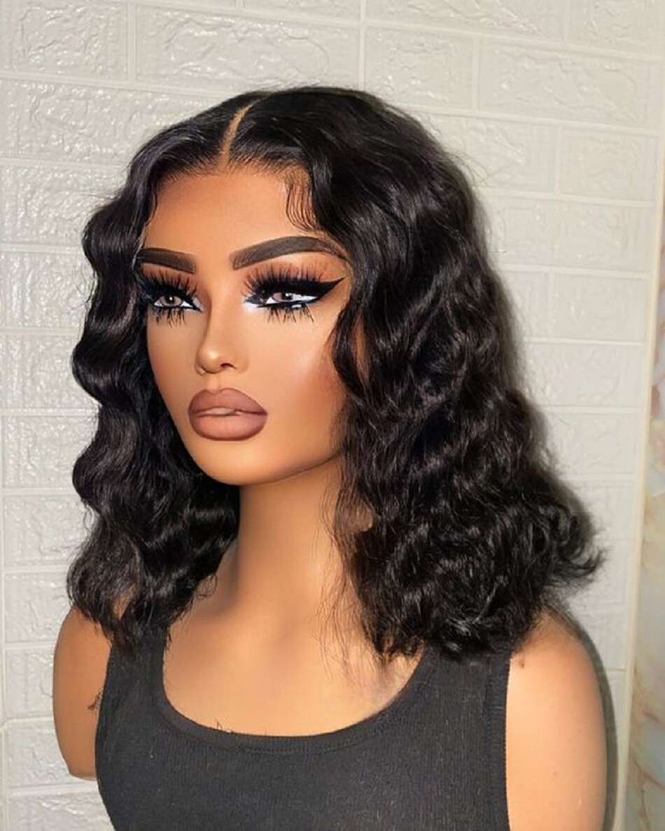 Short Wavy 13X6 Lace Front Human Hair Wigs Body Wave Pre Plucked Baby Hair 13X4