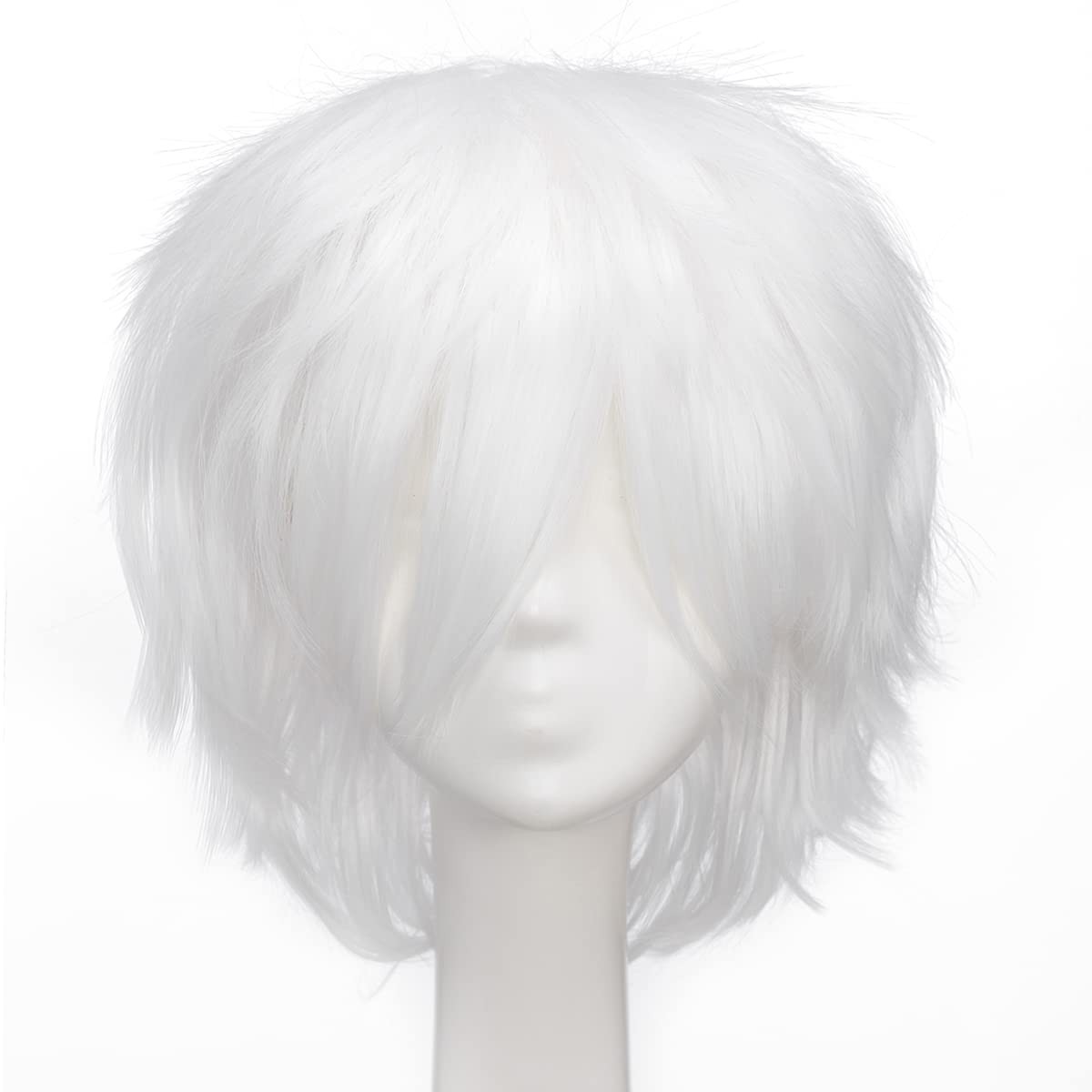 Unisex Short Green Wig Women Men’s Short Layered Fluffy Spiky Wigs with Bangs