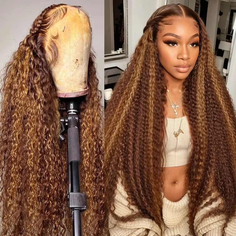Long Deep Wave Piano Color Lace Front Wig – Synthetic High-Lighted Water Wave Gl