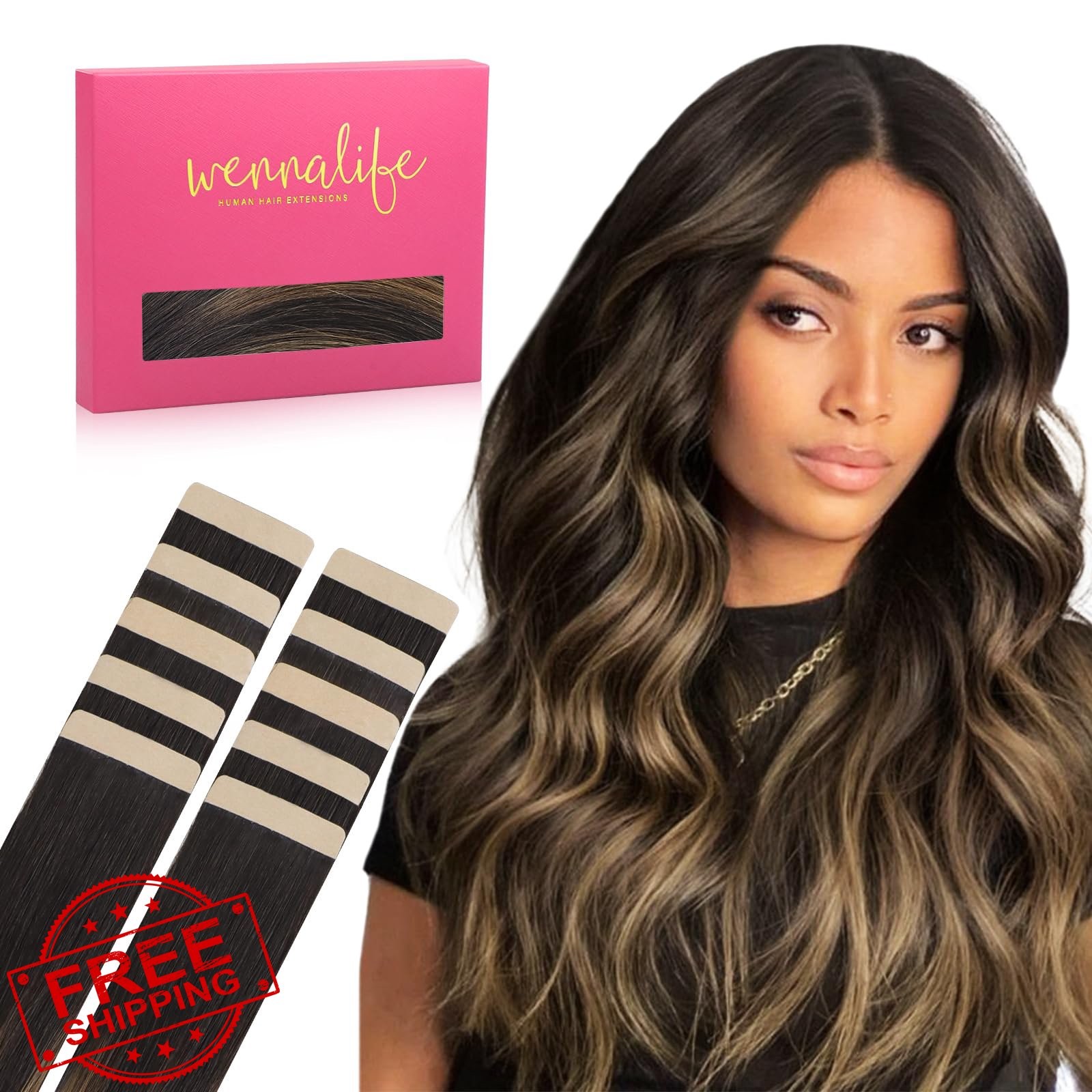 Wennalife Tape in Hair Extensions Dark Brown Chestnut 10 inch 20g 10pcs