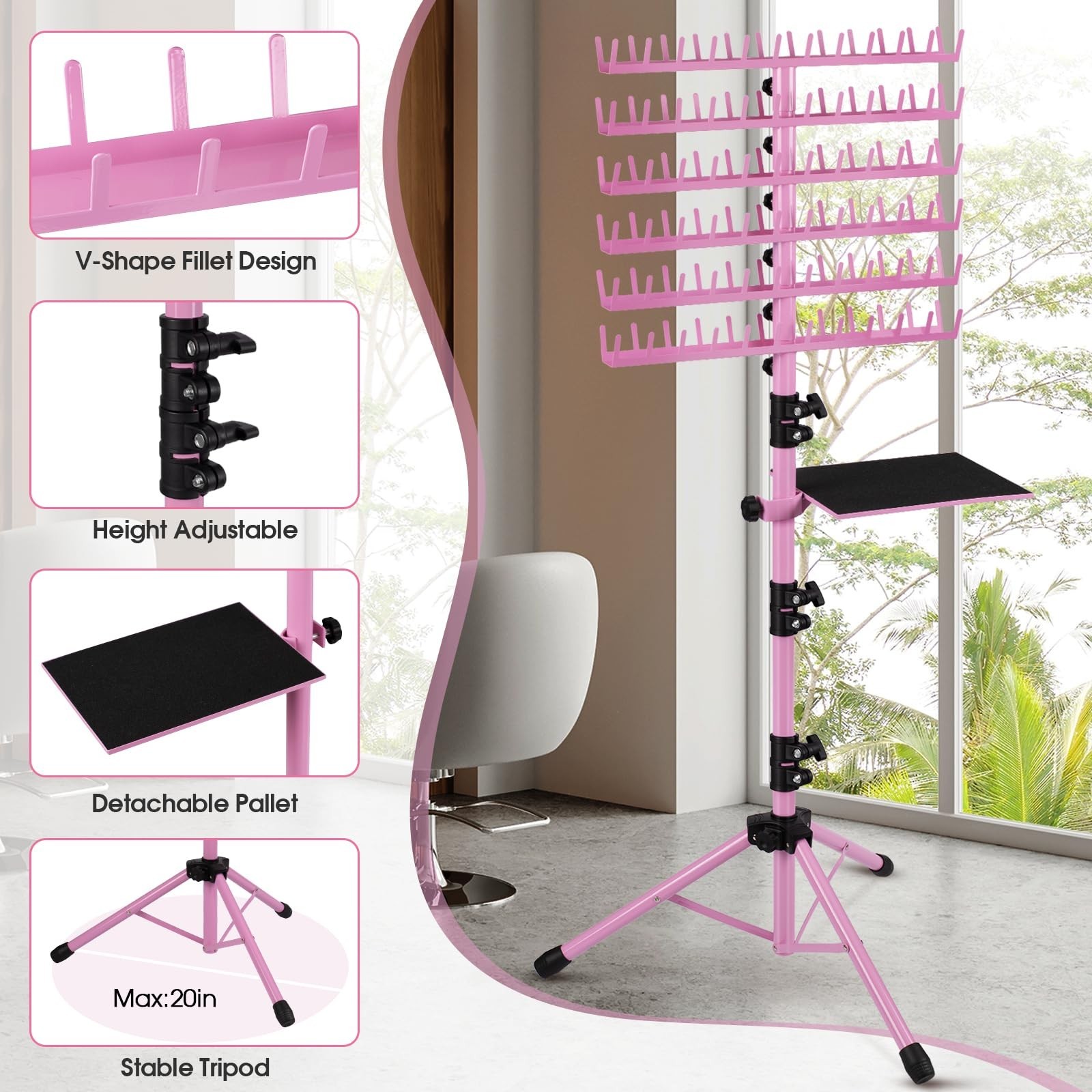 Klvied Braiding Hair Rack Standing 144 Pegs, Heavy Duty Hair Racks for Braide…