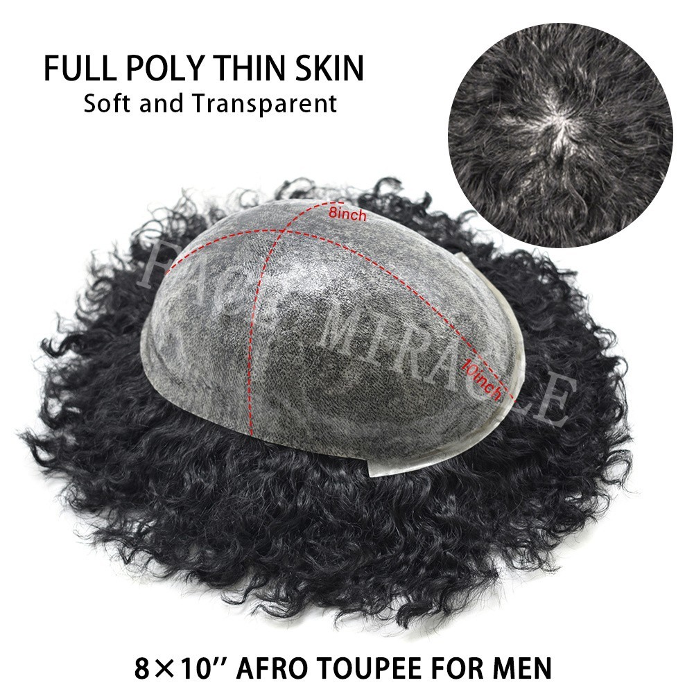 Afro Curl Toupee for Black Men Full PU Mens Hairpieces for African American Man