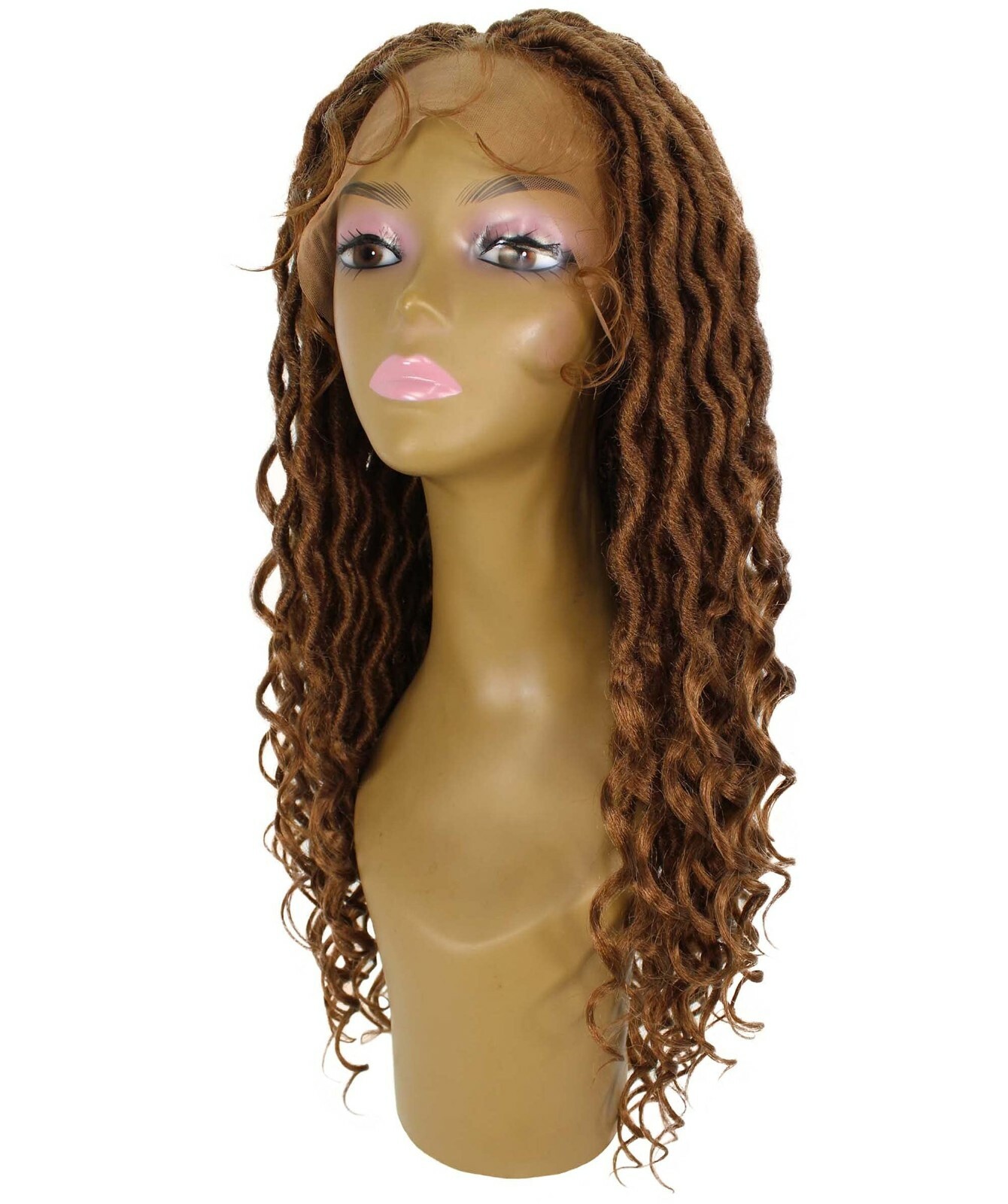 LUXLUXE Andrea 4×4 Curly Long 4X4 Hand Tied Lace Braid Copper Blonde Wig