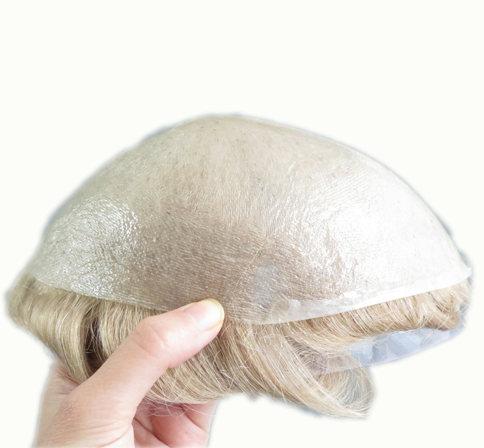 Thin Skin Toupee Mens Human Hair Replacement V-loop System Blonde Hairpiece #22R