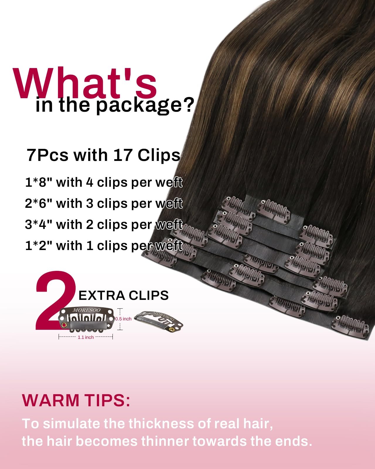 Clip in Hair Extensions 120G 20″ Dark Brown Balayage Seamless PU Skin