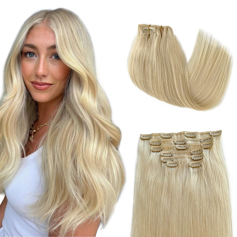 Licoville Clip In Hair Extensions Real Human Hair 60 Platinum Blonde Human Hair
