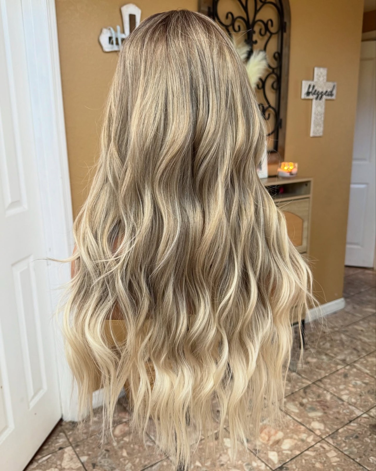 Balayage Ash Brown to Blonde Wigs with Bangs 100% Human Hair Lace Front Wigs