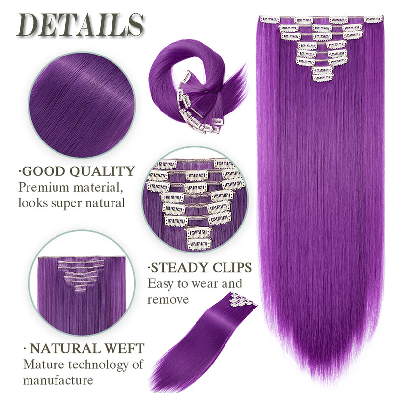 8Pcs 18 Clips Full Head Clip-In Hair Extensions Hairpiece 17-26” Curly Straight