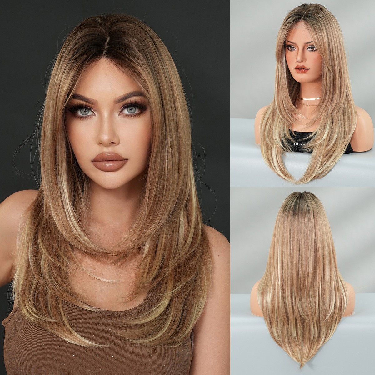 Blonde Retro Wig with Layers T Lace Synthetic Wig Straight Bob Inward Ends 23”
