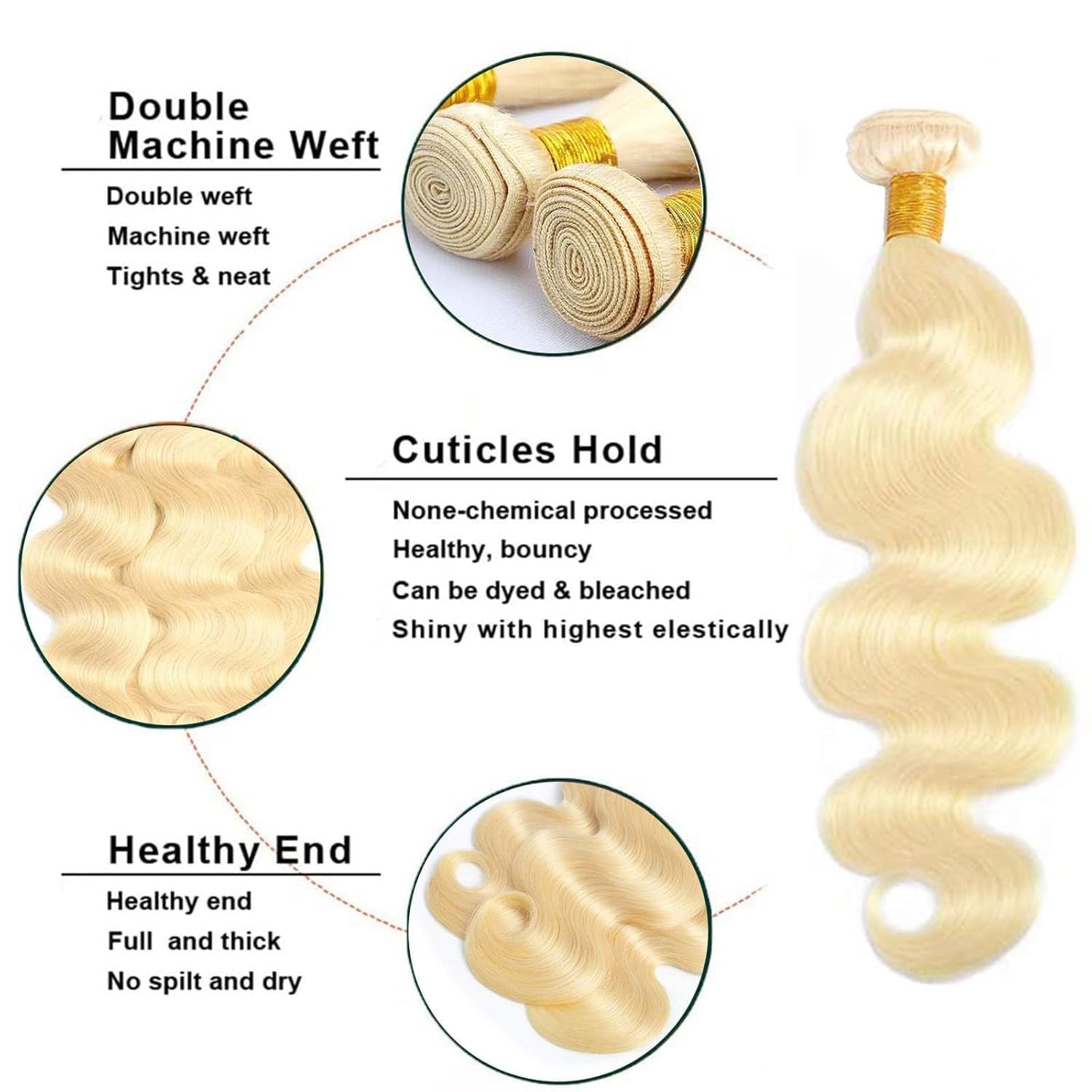 Leruikair 613 Human Hair Bundles 22 24 26 Inch Blonde Body Wave Human Hair