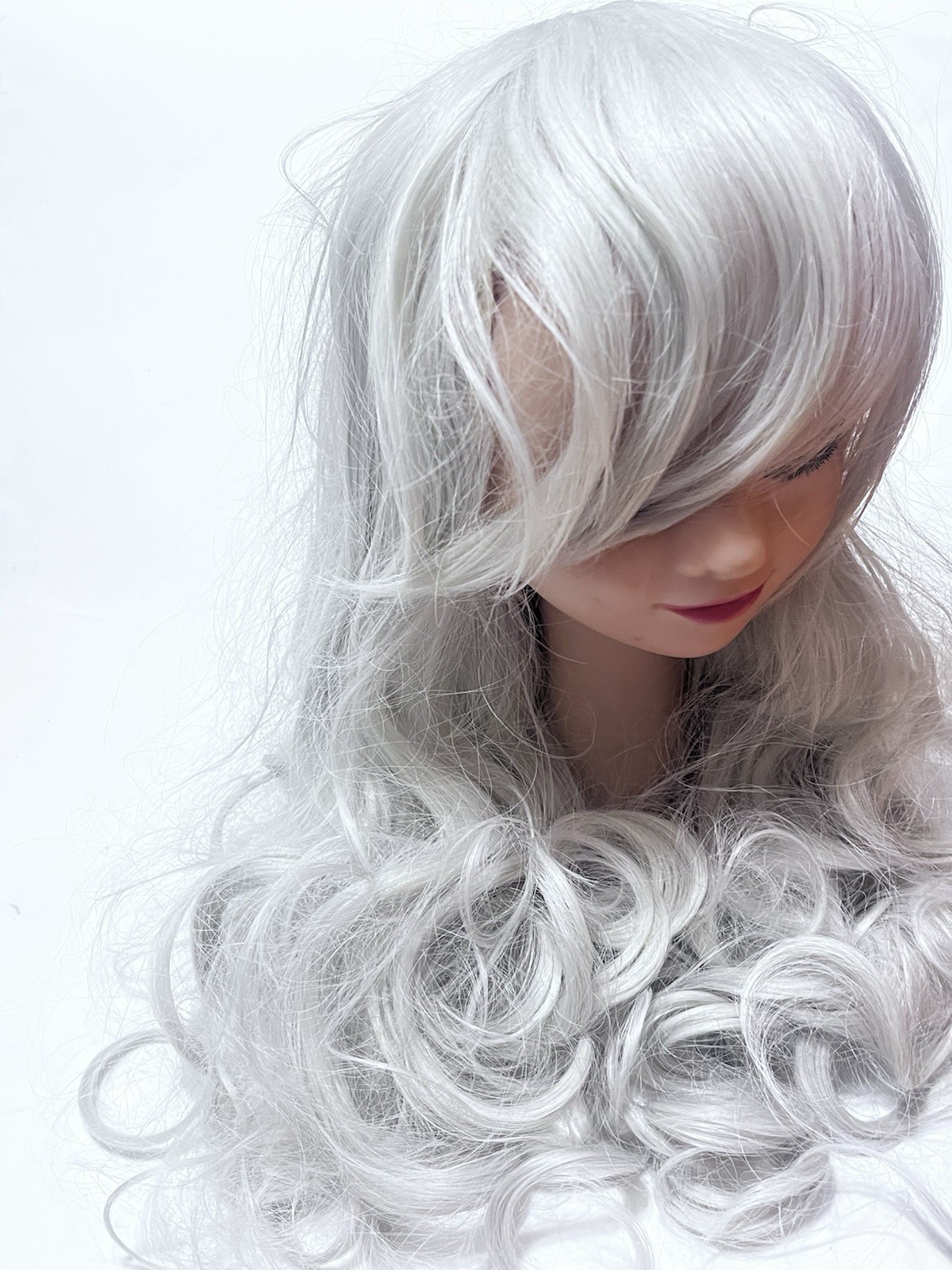7JHH Gray Long Curly Wig With Bangs