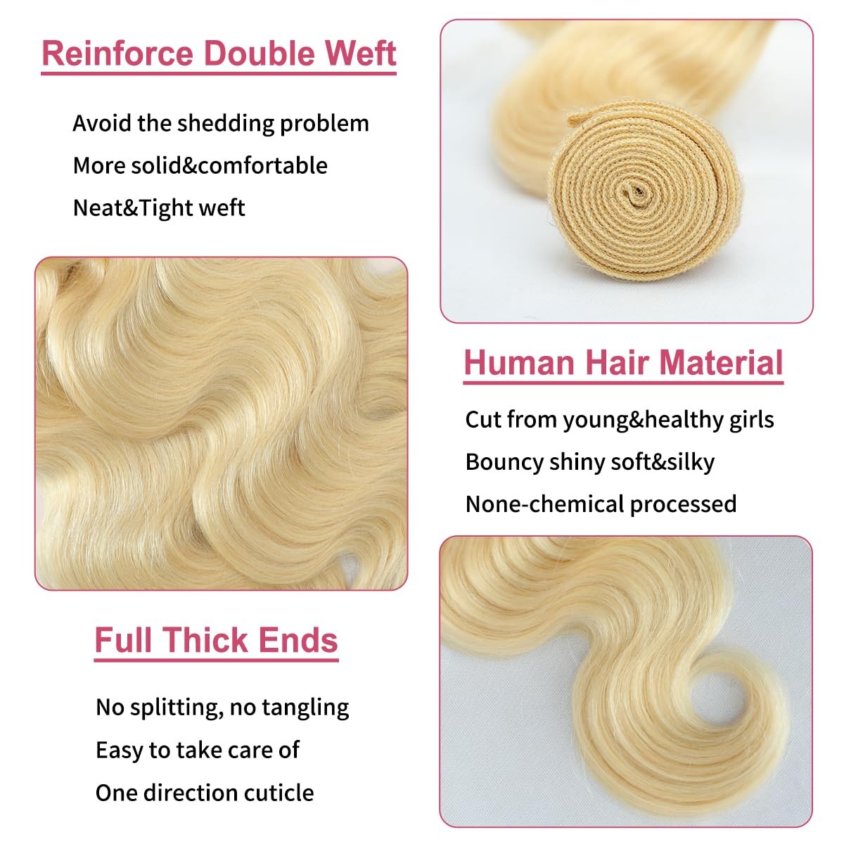 Uyclejx 613 Bundles Human Hair 18Inch Blonde Bundles Human Hair 100 Unprocessed