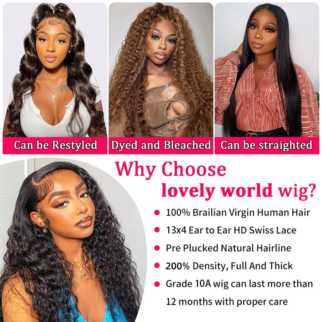 Lovelyworld Deep Wave Lace Front Wigs Human Hair13X4 Hd Deep Curly Lace Frontal