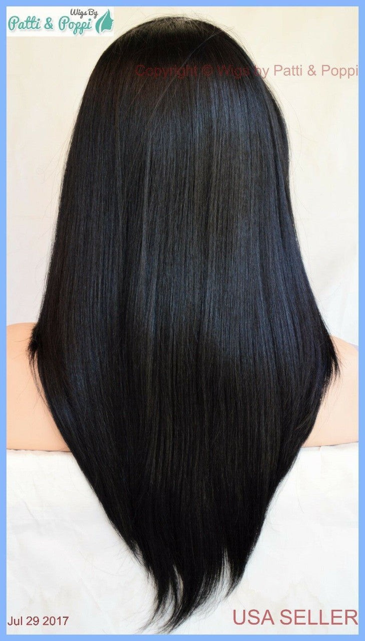 Swiss Lace Front Wig by Sepia 4X4 Silk Top Heat Safe Long Thick Color #1 1237