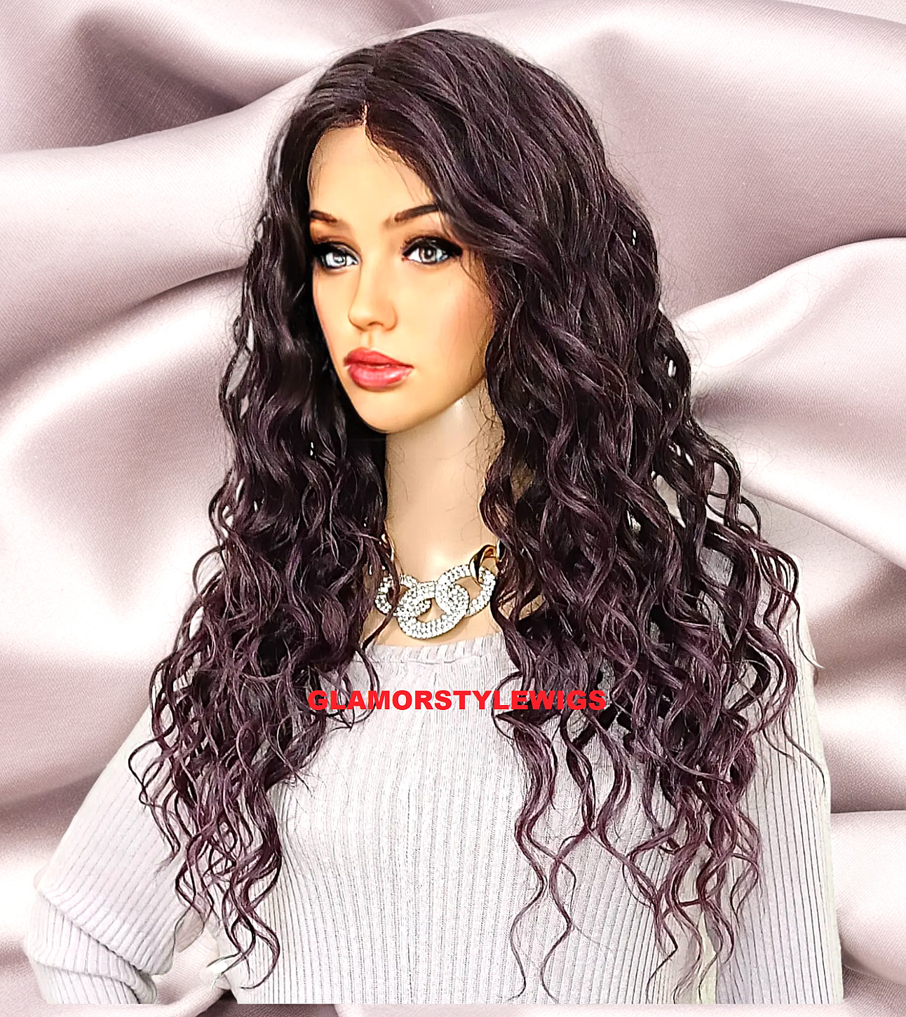 LACE FRONT FULL WIG LONG LAYERED WAVY BLACK PURPLE MIX HEAT OK NEW