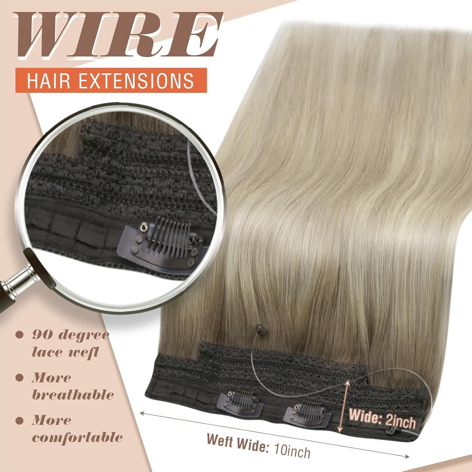 Sunny Hair FISHLINE 16″ Balayage Brown/Blonde Wire Human Hair Extensions FP 8-60
