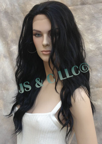 Human Hair Blend Full Lace Front Wig Heat OK Wavy Off Black sy1B