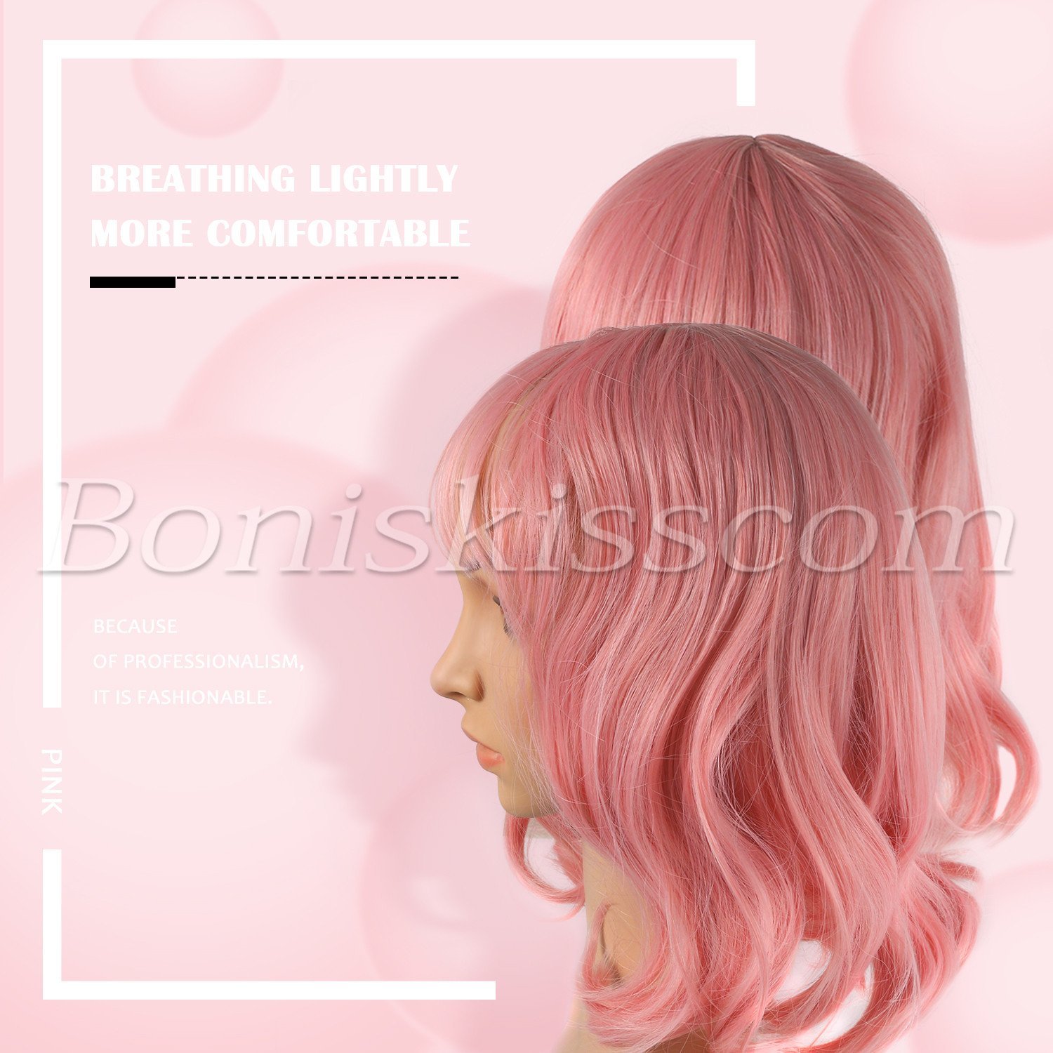 Women’s Girls 35CM Short Pink Curly Synthetic Cosplay Costume Party Stage Wig