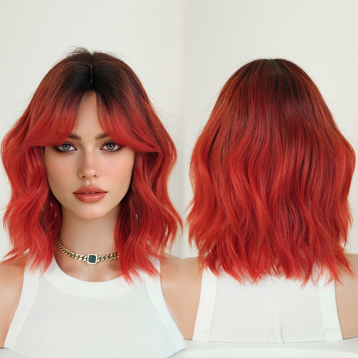 14in Bob wig red color short wavy curly hair synthetic fiber short hair
