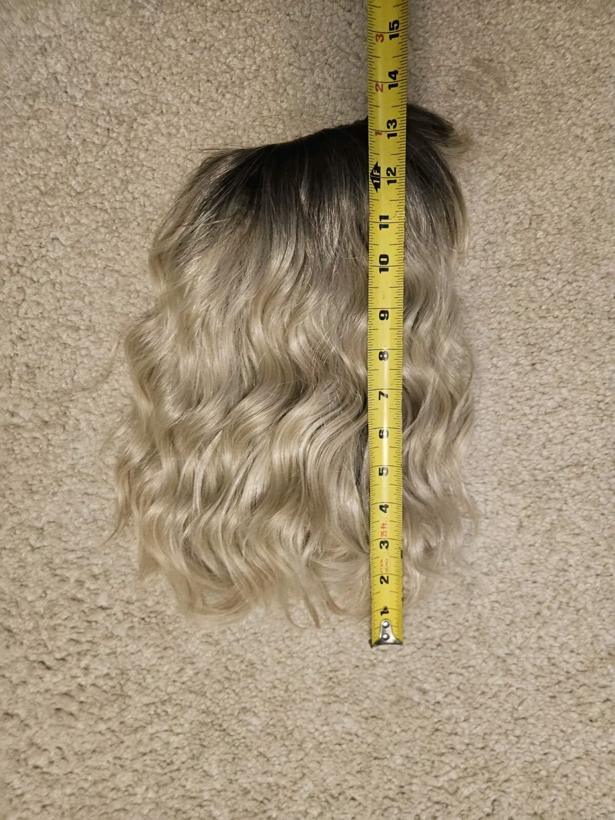 NEW BANGS SHORT WAVY MIXED ASH BLONDE HAIR WIG DARK ROOTS HIGHLIGHTS