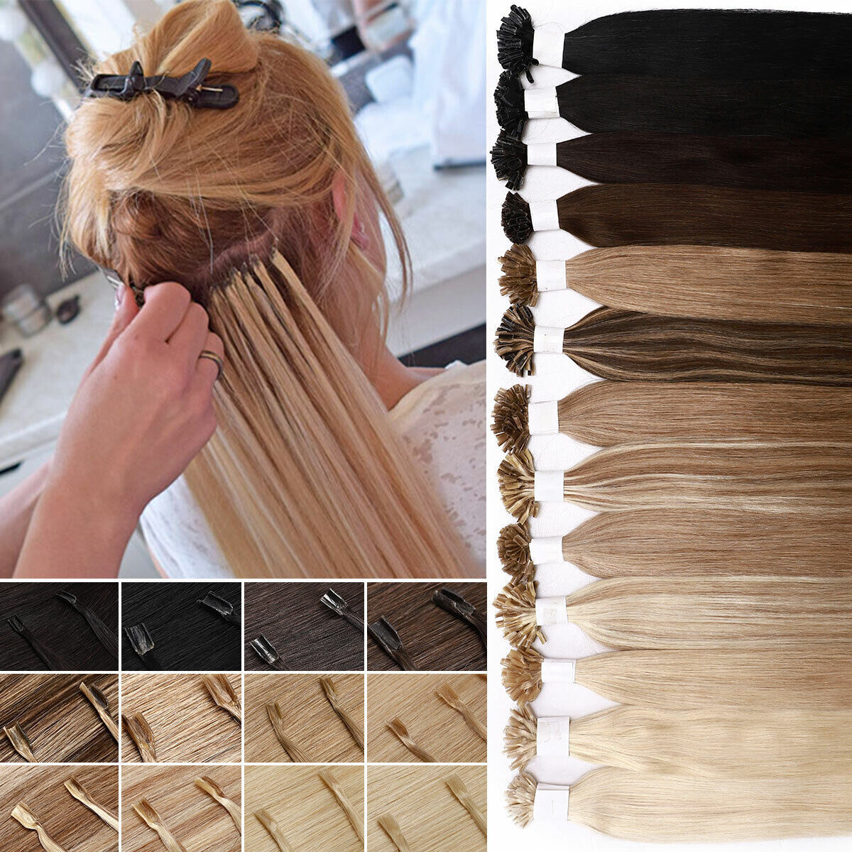Russian 8A* Nail U Tip 100% Remy Human Hair Extensions Fusion Keratin Pre Bonded