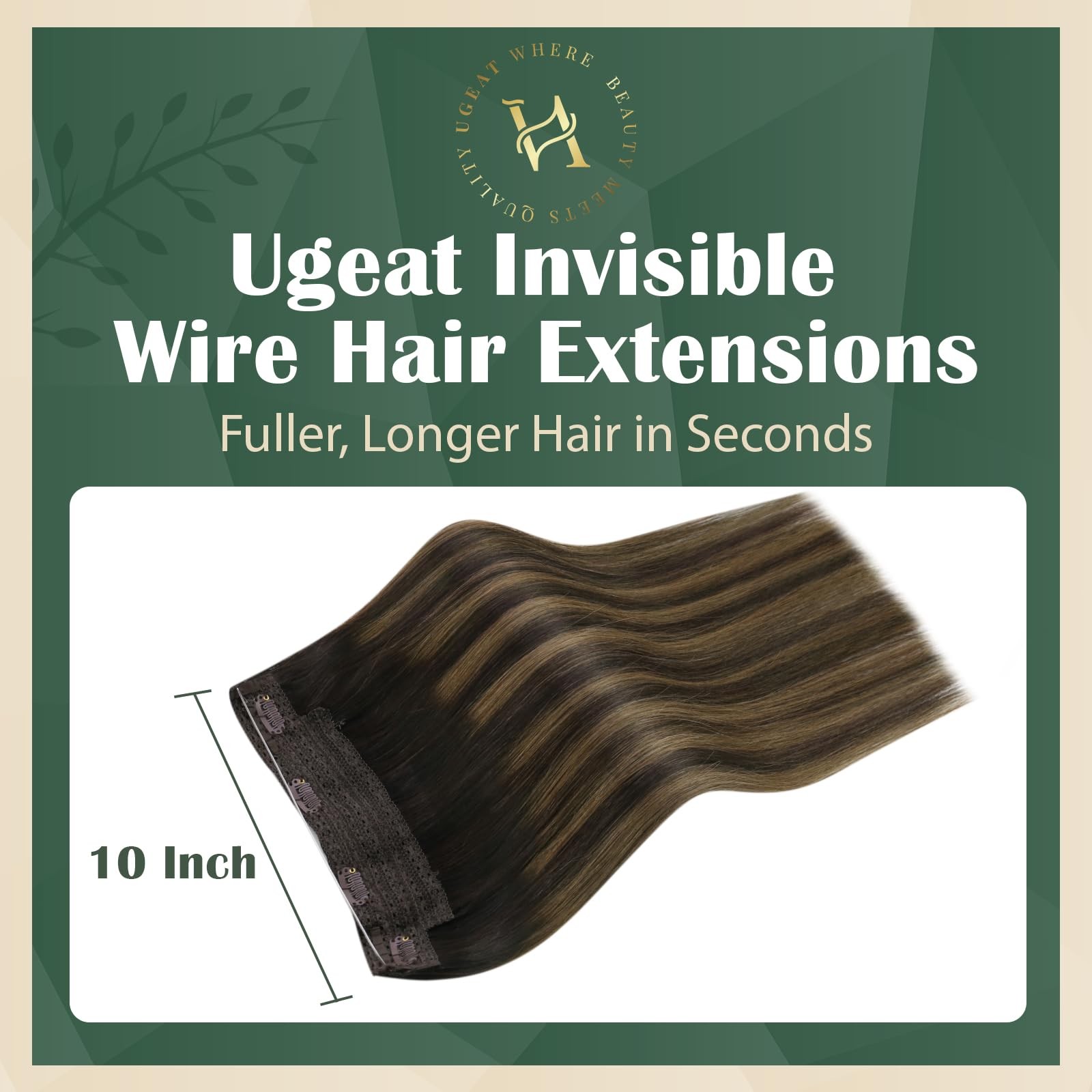 Wire Hair Extensions Real Human Hair, 12 Inch 70g Brown Balayage Invisible Wi…