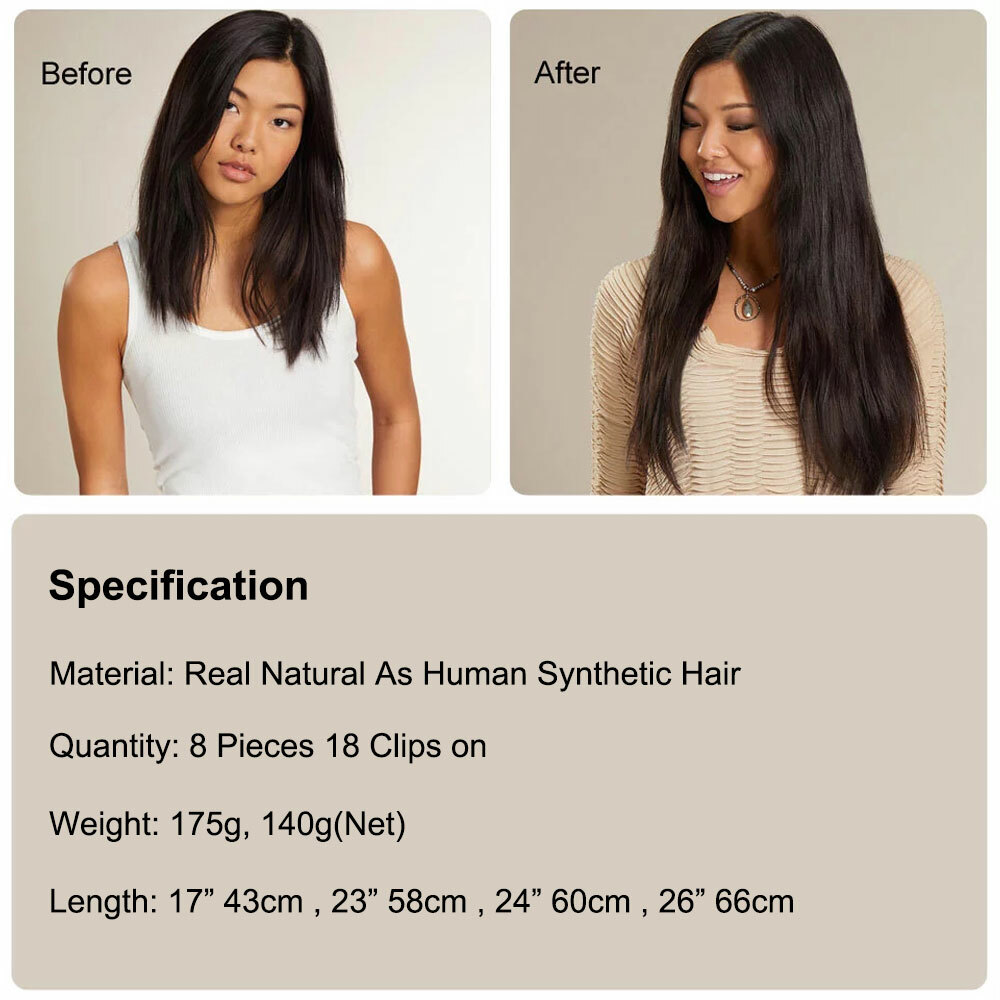Clip In Real Natural Like Human Thick Long Wavy Curly Straight Hair Extensions H