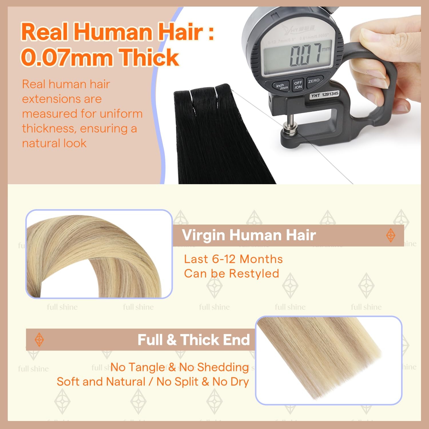Full Shine Invisible Tape in Hair Extensions Human Hair, Color Shadow Root Es…