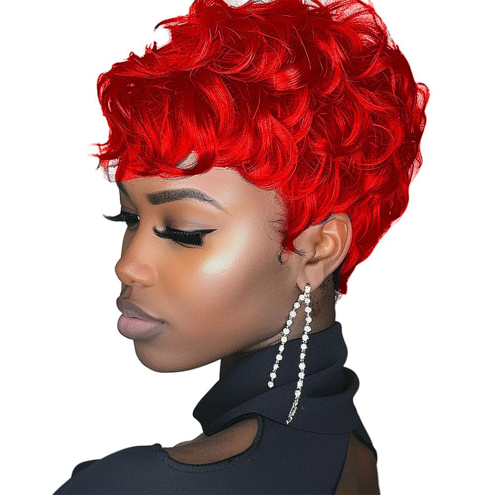 6″ Short Pixie Wigs Black Women Short Black Curly Pixie Synthetic Hair Wigs