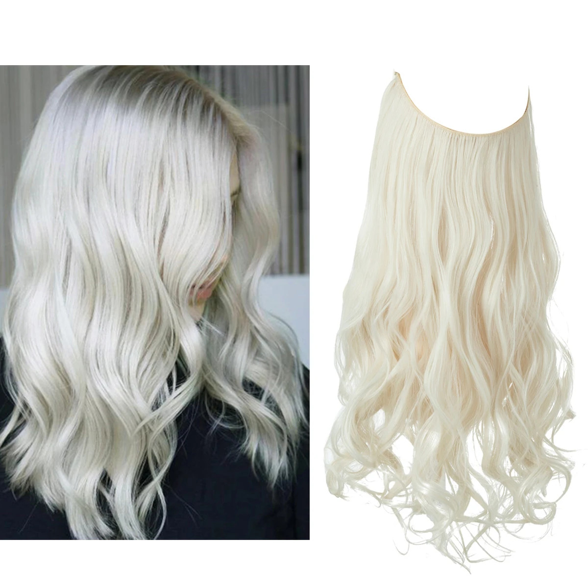 Synthetic No Clips Hair Extension Ombre Black Blonde Pink Long Wave
