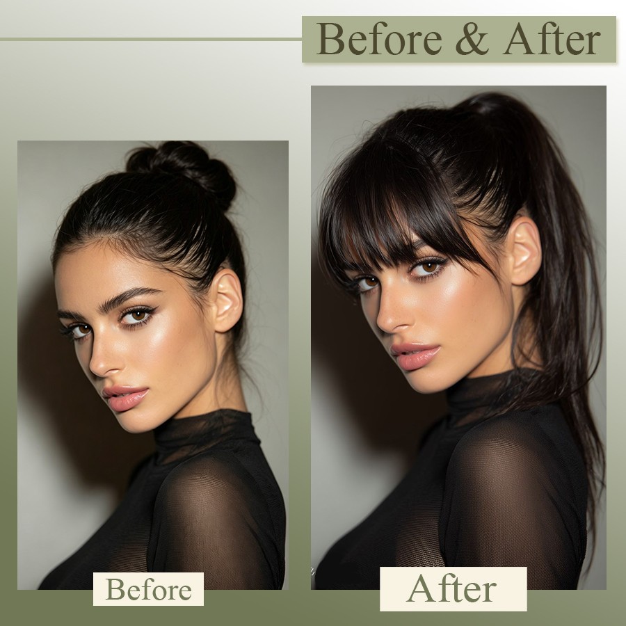 3D Bangs Fringe Clip In 100% Thin Real Virgin Human Hair Extensions Hairpiece US