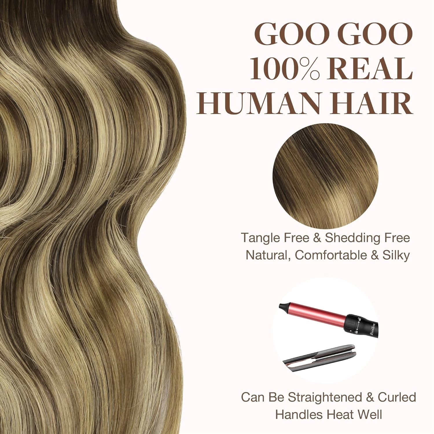 Human Hair Tape In Extensions 20in Balayage Brown to Blonde Thick Ends Full L…