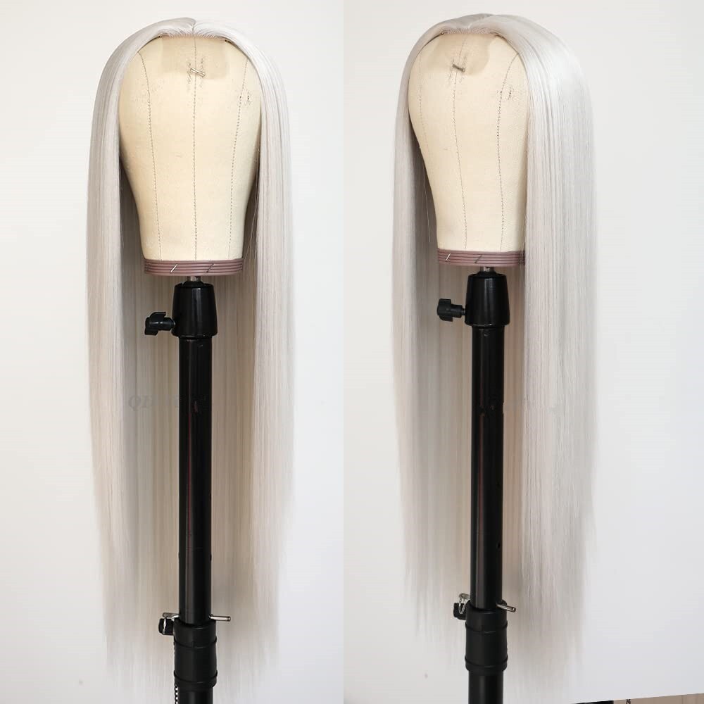 Women Long Lace Front Wigs Straight White Wig Synthetic Hair Heat Resistant Soft