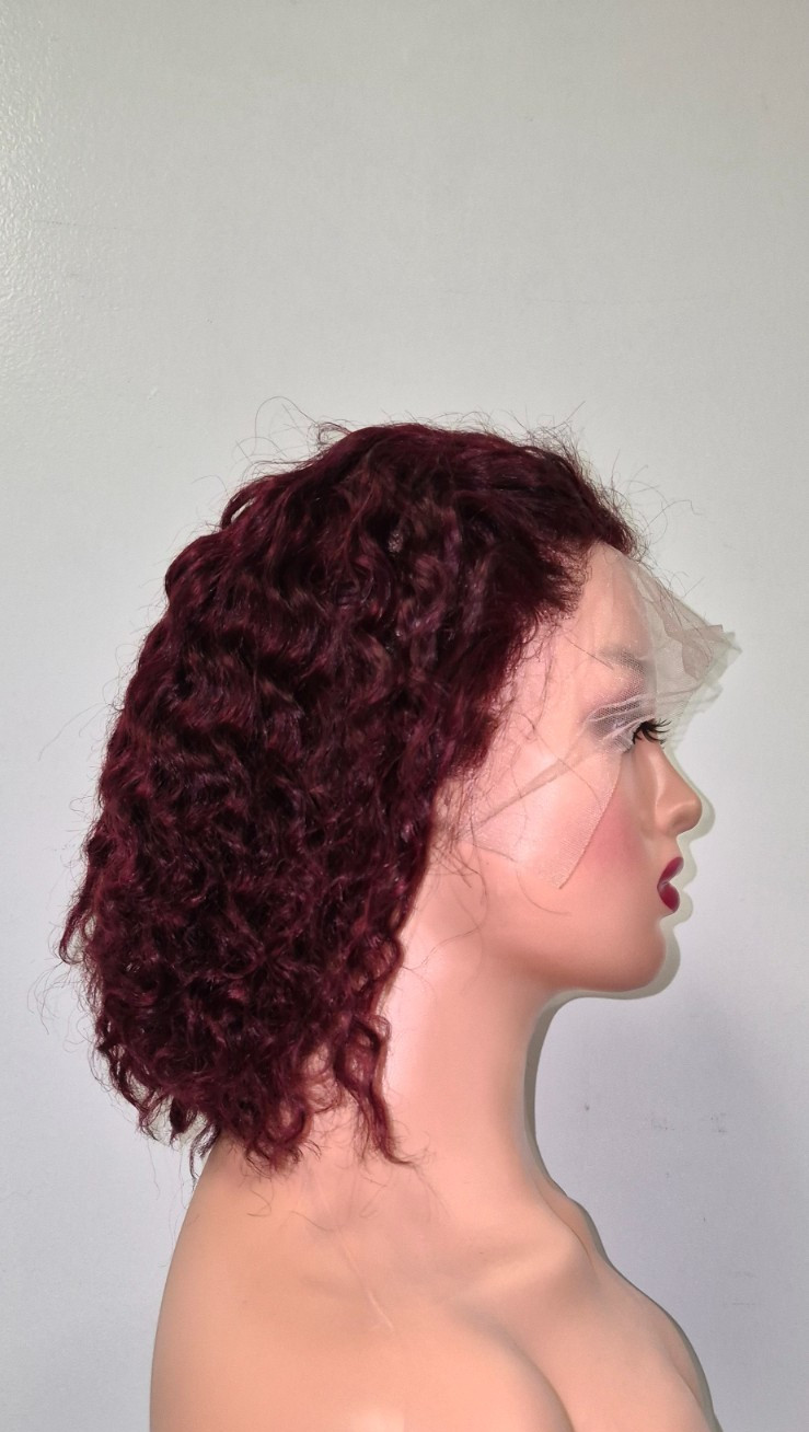 Curly Burgundy Wig, 13*4, 10 inch