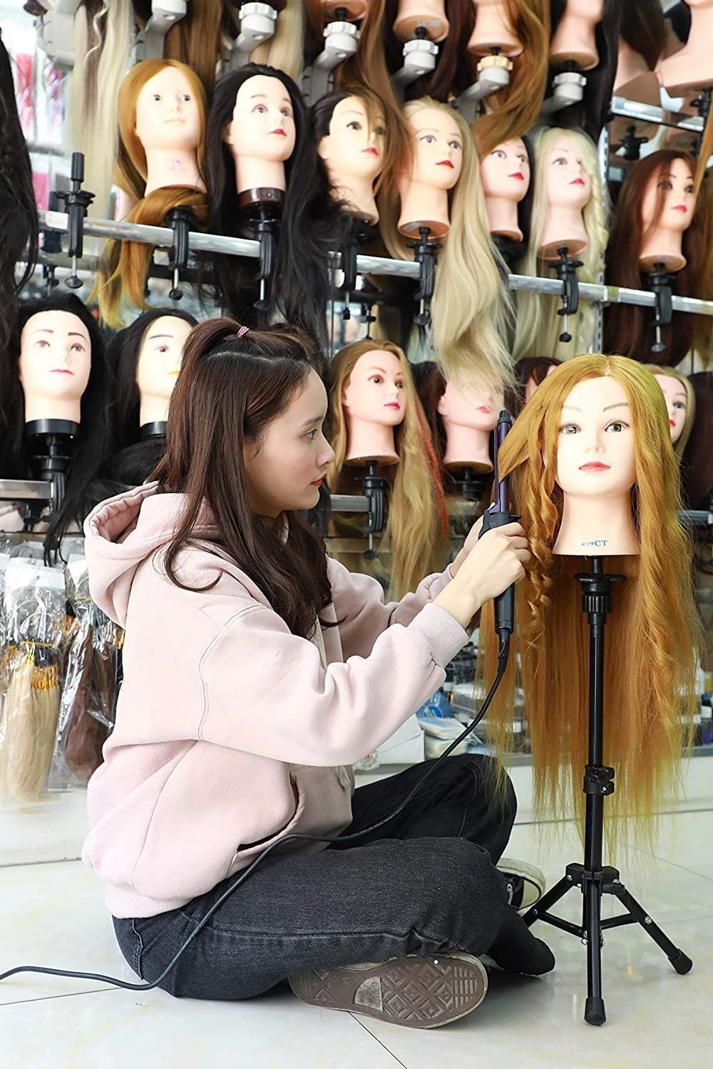 Lightweight 25-Inch Adjustable Wig Head Stand Ideal for Cosmetology Training