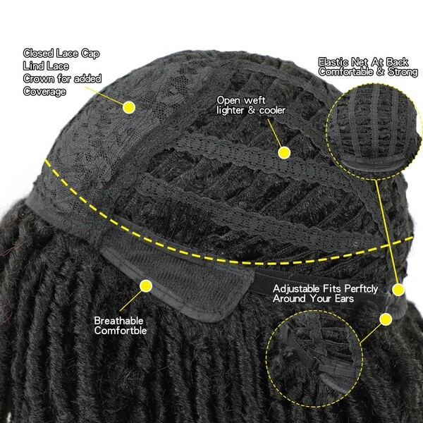 Dreadlock Wig Short Twist Wigs for Black Women Short Curly Braided Natural Black