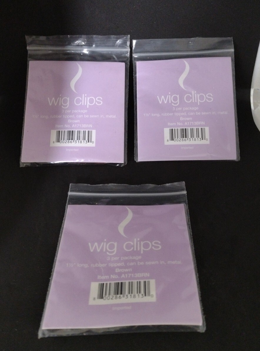 Twelve Wig Clips 1.5″ Long Rubber Tipped Metal Brown Can Be Sewn In