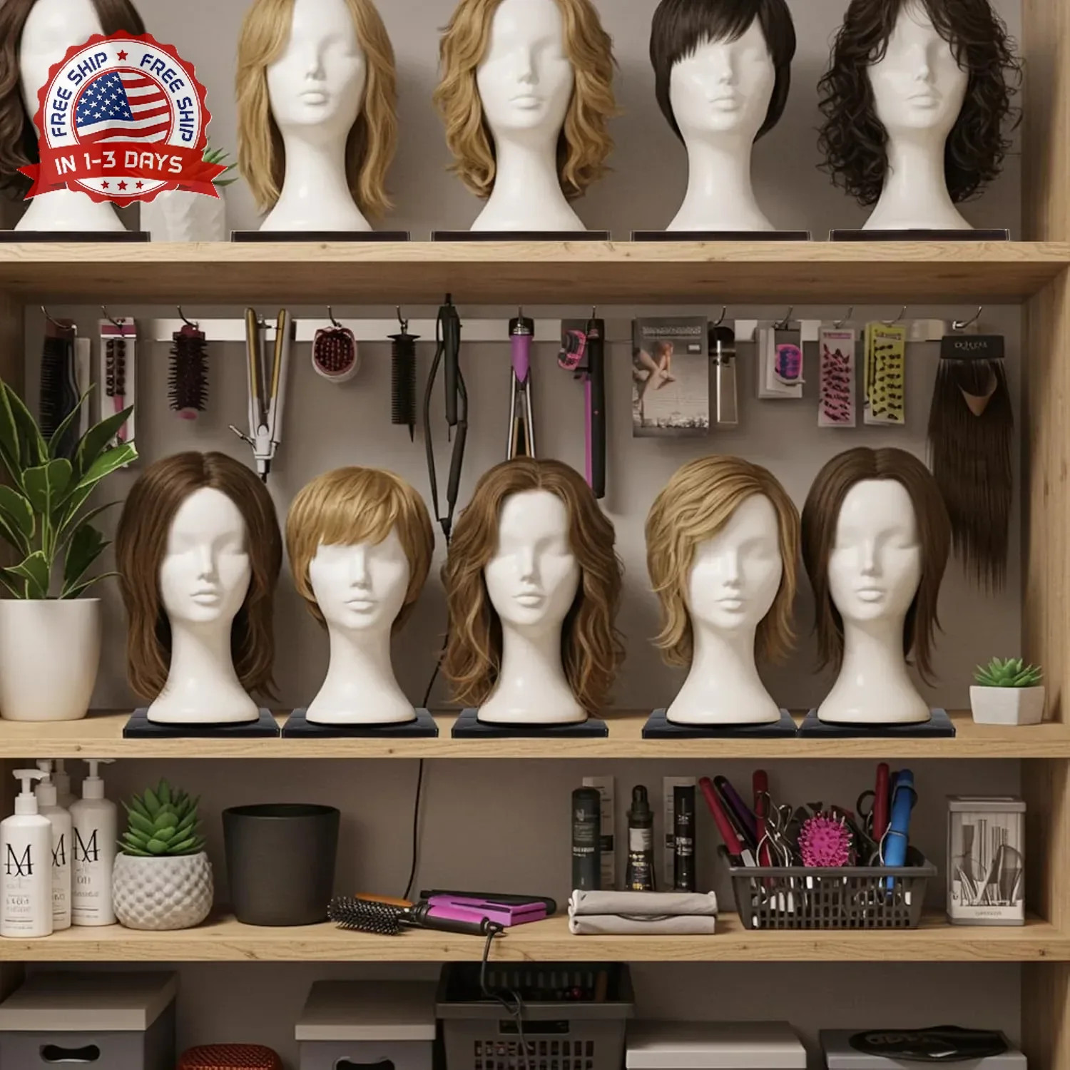 Wig Head Stand Black Plastic Heavy-Duty for Wig Styling Display