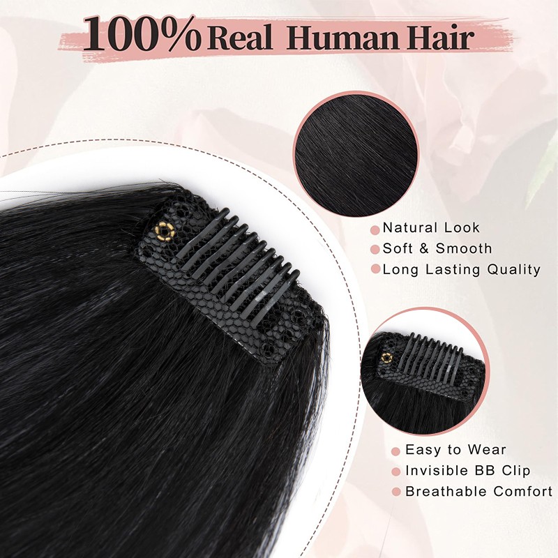 100% Remy Human Hair Bangs Fringe Clip in Air Thin Topper Hairpiece Extensions