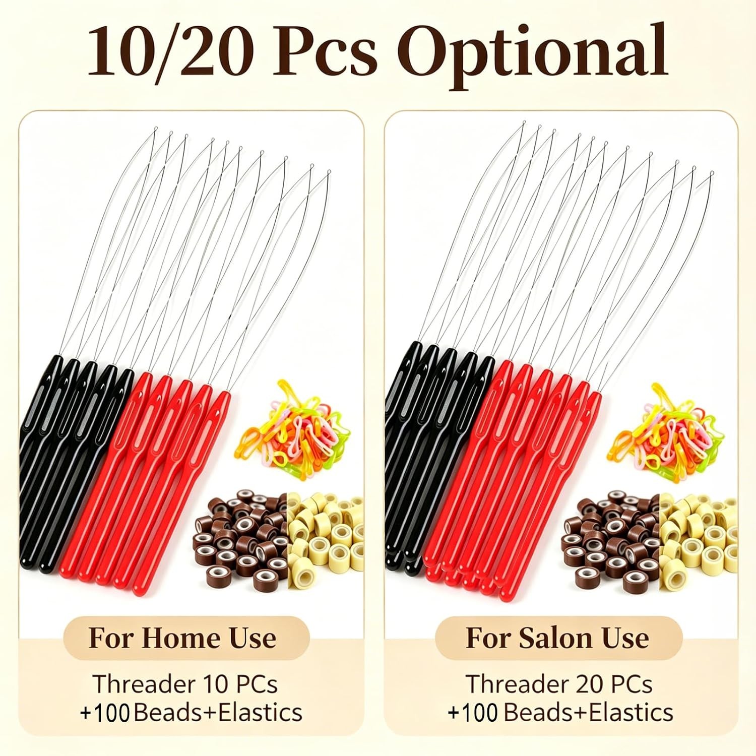 Hair Extension Loop Threader, 10 Pc Dual-Color Pulling Needle Set,