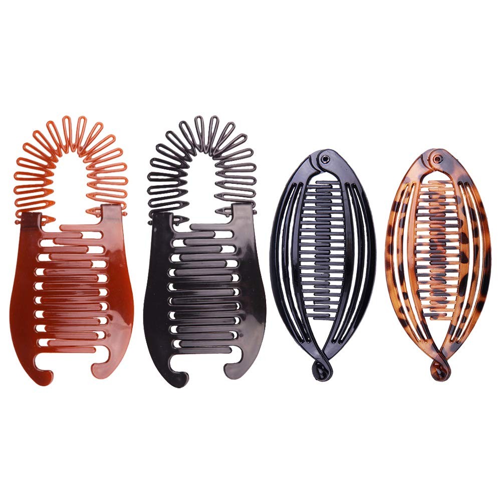 Nifocc Interlocking Banana Combs Stretch Flexible Hair Clips Brown