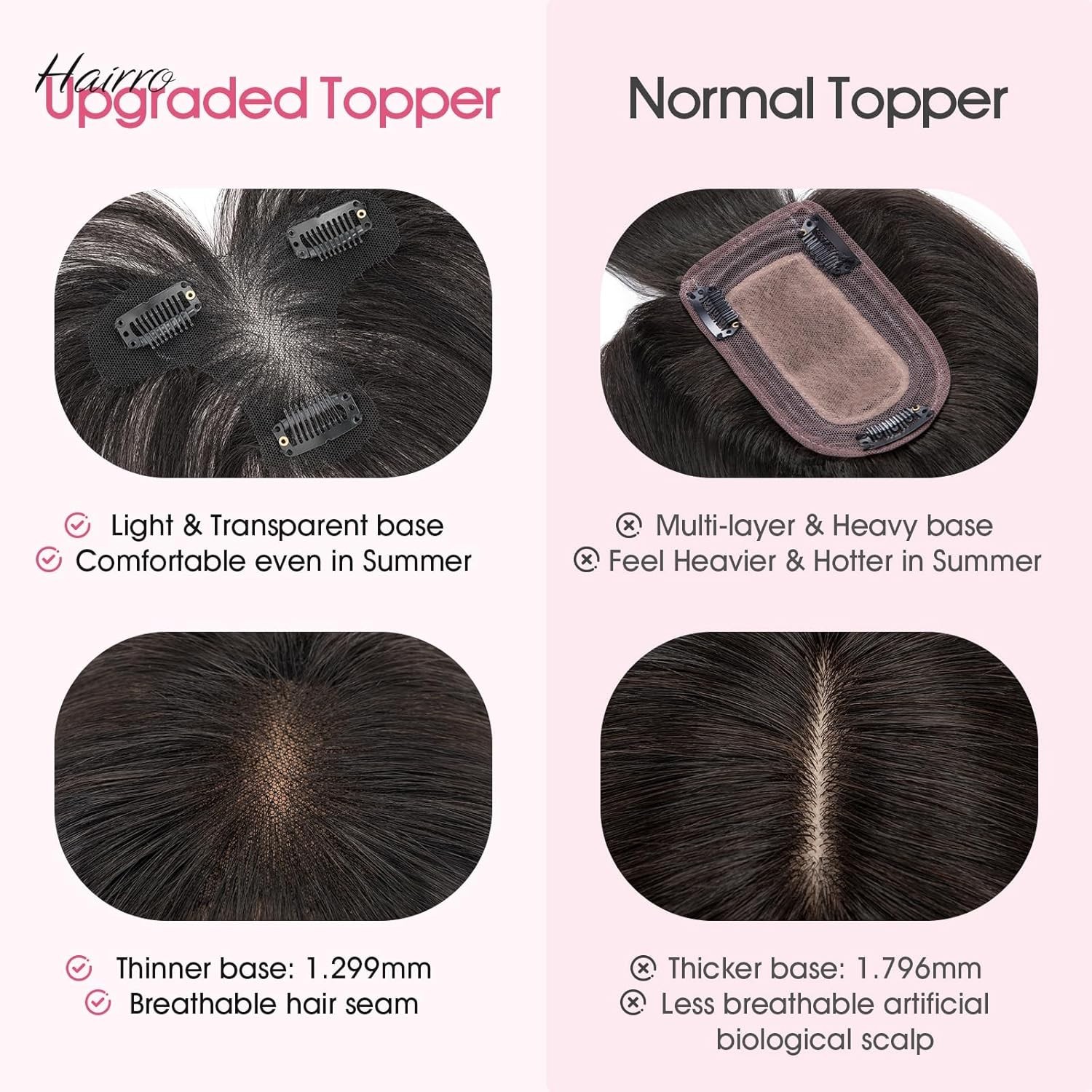 Human Hair Topper with Side Bangs, 3D 360° Seamless Classic Black 11 inch