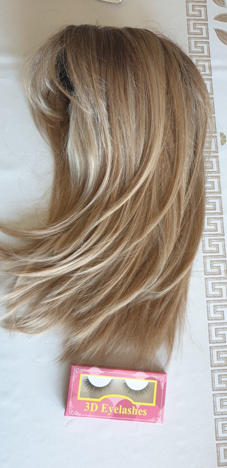 Human Hair Womens Lace Front Wig Blonde Straight Washable w/ 3D Eyelashes