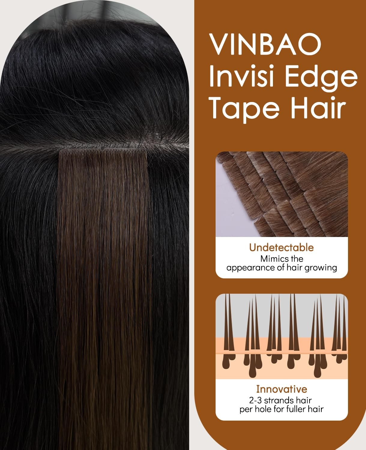 Vinbao Invisible Hair Extensions Tape In Invisi Edge Off Black 45G 20Pcs 16In