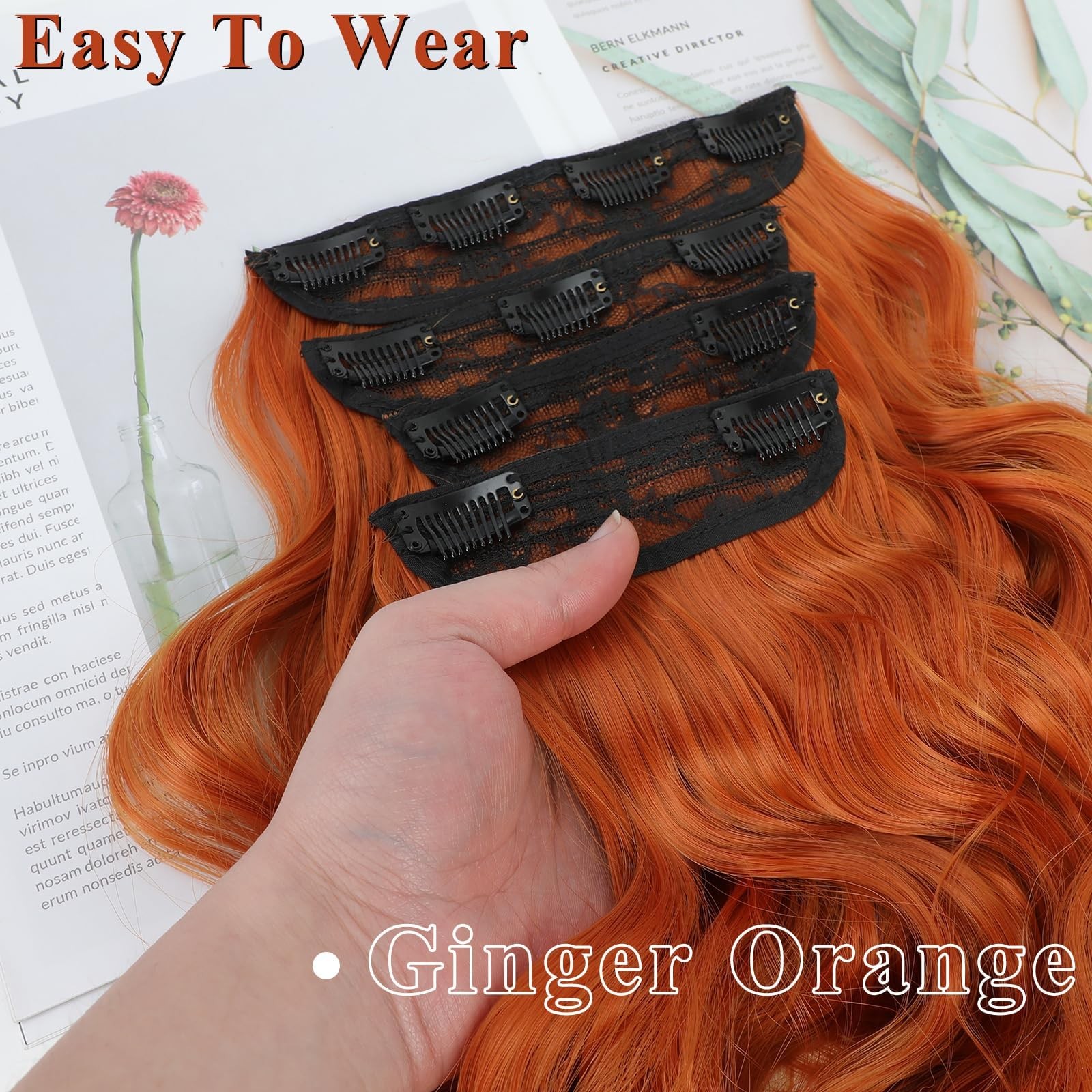 Clip in Curly Hair Extensions 4PCS Long Wavy Synthetic Thick Hairpieces with …