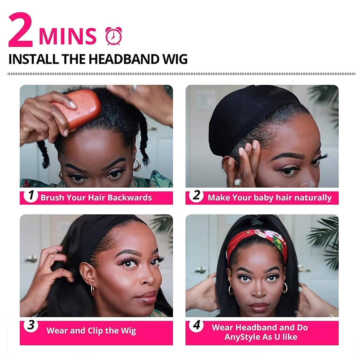 TNICE Headband Wig Human Hair Straight 18 Inch 18 Inch, Natural Black