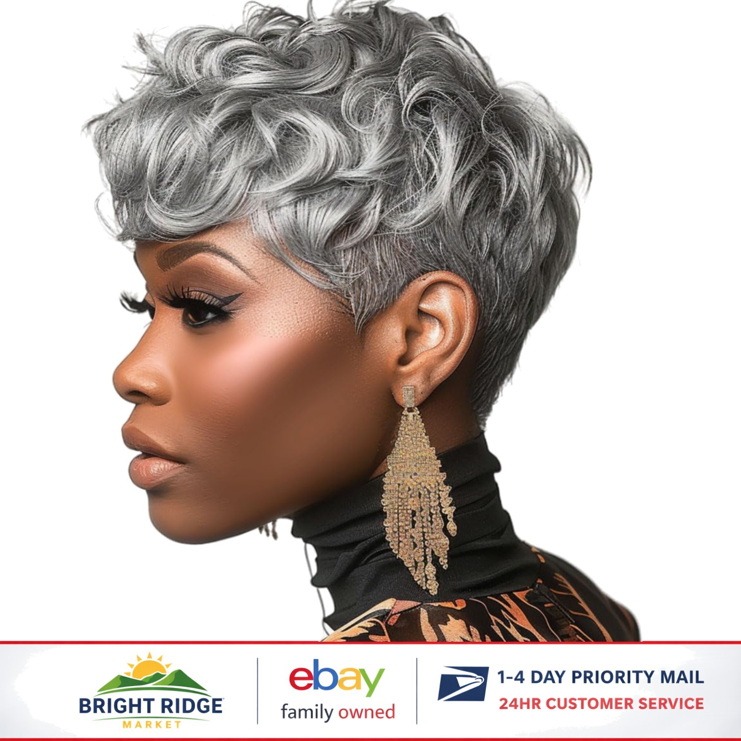 Chic Grey Pixie Wig for Women, Short Curly Style with Accessories Included